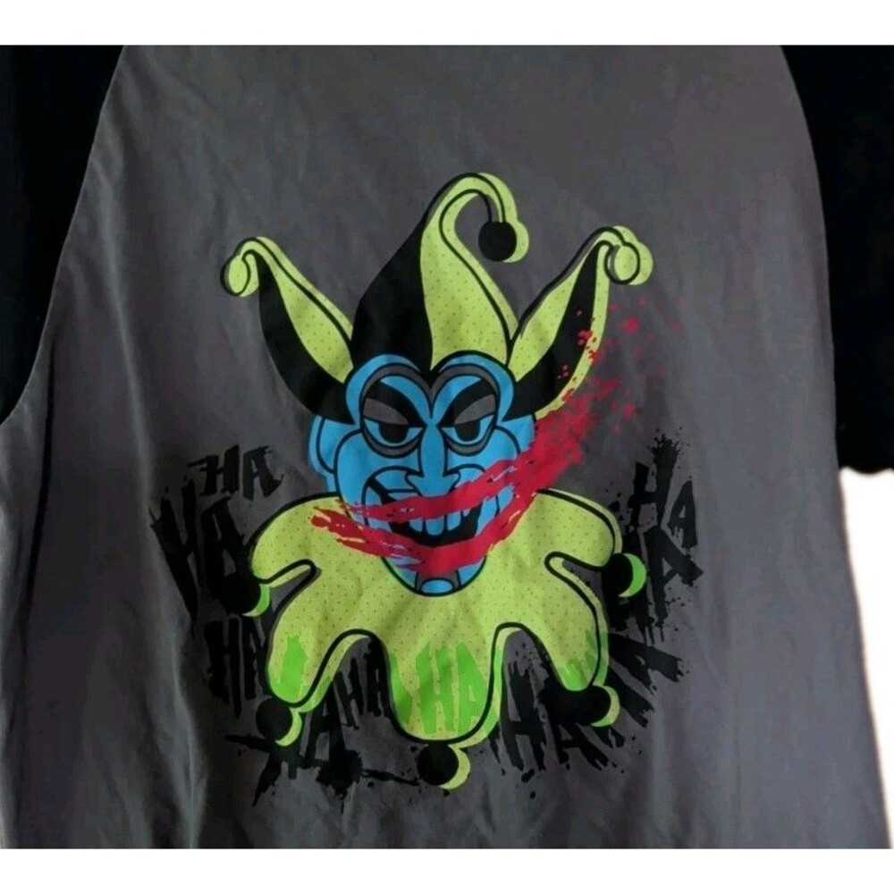 Batman Joker Jester Graphic T Shirt Mens XL DC Comics Gray Black Raglan Tee